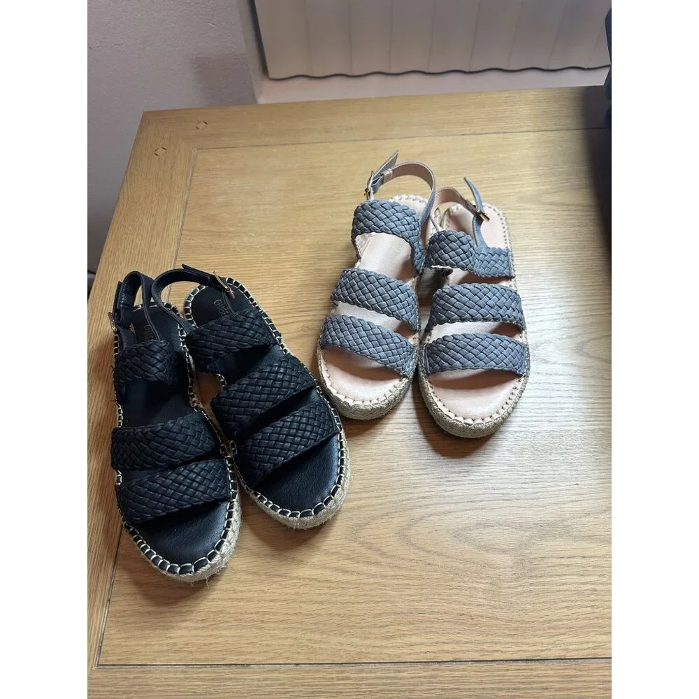 Chase & Chloe Women's Woven Strap Platform Sandals Lot of 2 Black & Gray Size 9
